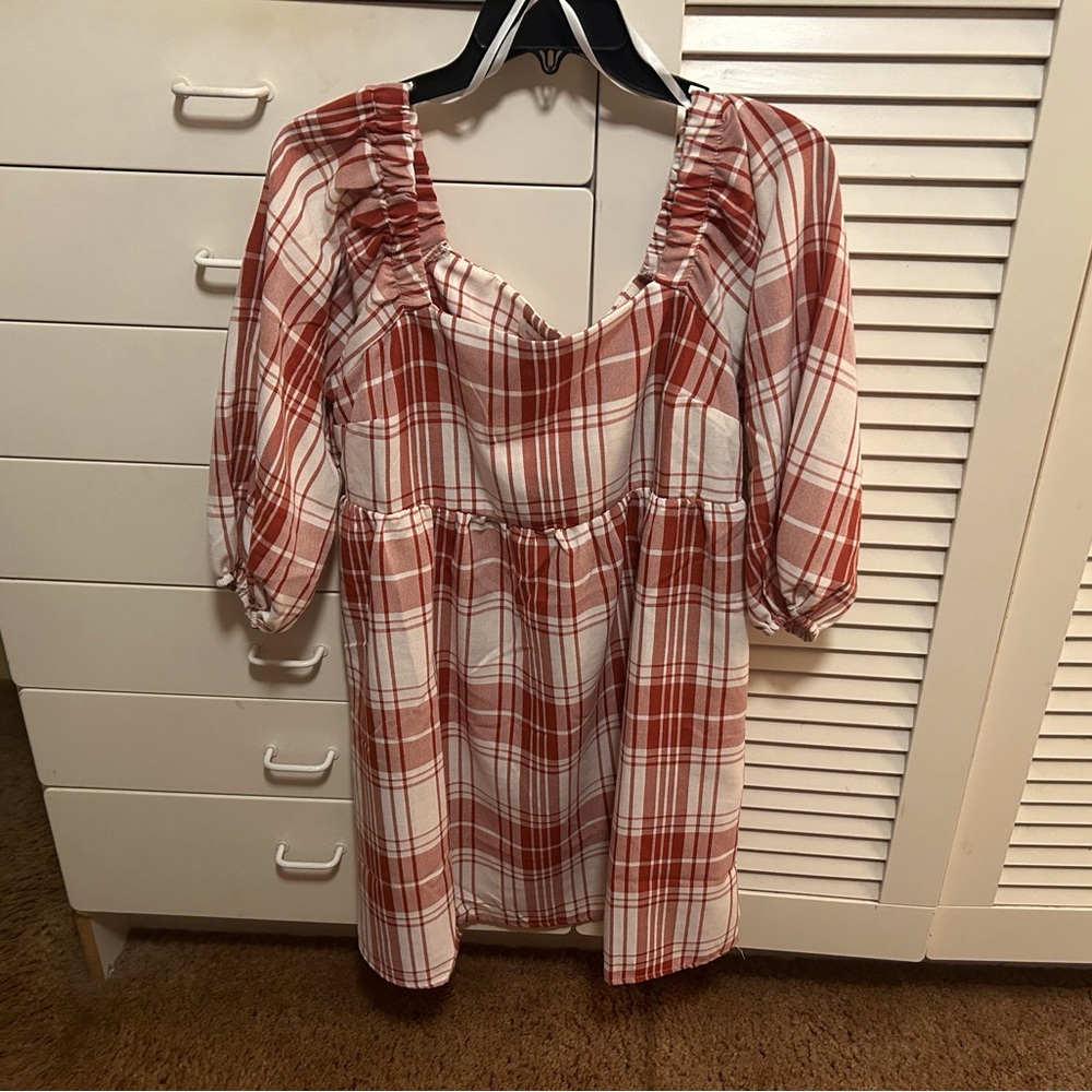Plaid Dress with Puff Sleeves